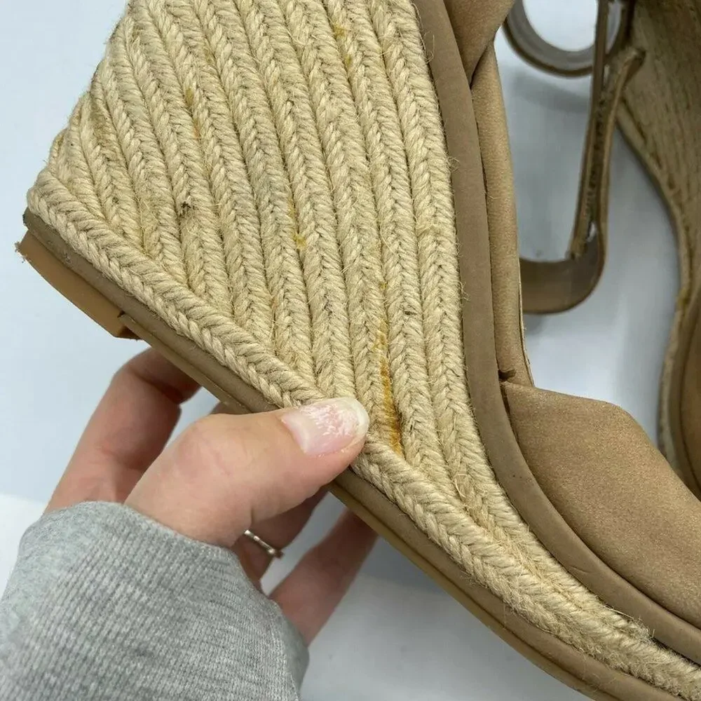 Dolce Vita Brown Leather Espadrille Wedge Sandals Womens 10 Heels Beachy Summer